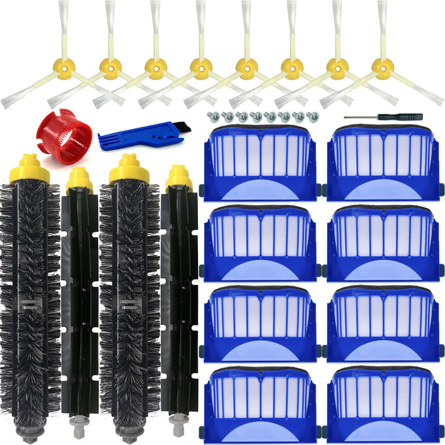 Parts For Irobot Roomba 600 500 Series 694 695 677 671 690 680 660 650 620 614 595 585 564 Vacuum Robotic,2 Bristle Brush, 2 Beater Brush, 8 Spinning Side Brush, 8 Aerovac Filters
