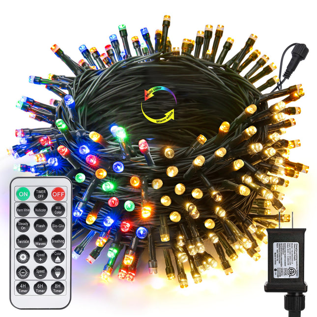 Joomer Color Changing Christmas Lights, 66FT 200 LED String Lights with Remote Timer Dimmable Connectable Fairy String Outdoor Waterproof for Christmas Decoration (Warm White to Multicolor)