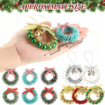 30 Pieces Mini Christmas Wreaths Artificial Christmas Wreath Wreaths Xmas Wreaths with Bows Christmas Tree Hanging Decor for Christmas Dollhouse Party Crafts and Decorations