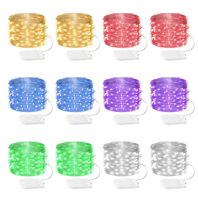 12 Pack Fairy Lights Battery Operated String Lights，7FT 20LED Waterproof Silver Wire Christmas Lights Outdoor,Firefly Mini Lights for Bedroom Party Birthday Wedding Indoor Decorations.