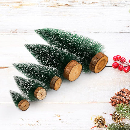 Frcctre 5 Pack Mini Christmas Tree, Artificial Mini Decorative Xmas Tree Miniature Pine Tree with Snow, Desktop Small Pine Tree with Wood Base for Christmas Holiday Party Home Tabletop Decoration