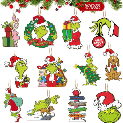 RINOLY 24 pcs Christmas Tree Ornaments,Christmas Wood Ornaments for Tree,Christmas Tree Decorations
