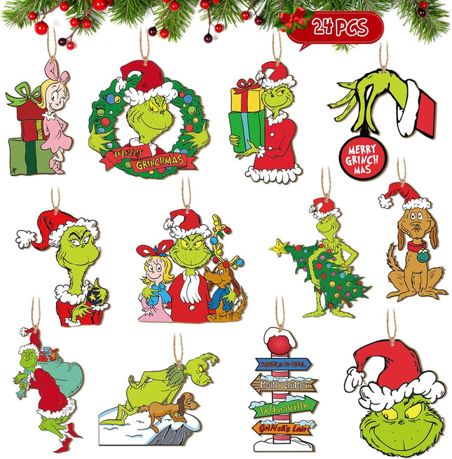 RINOLY 24 pcs Christmas Tree Ornaments,Christmas Wood Ornaments for Tree,Christmas Tree Decorations