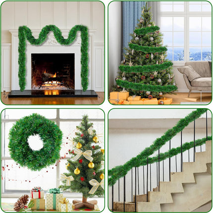 33FT Green Christmas Tinsel Garland Artificial Christmas Pine Decorative Garland Greenery Vine Garland for Christmas Tree Wedding Party