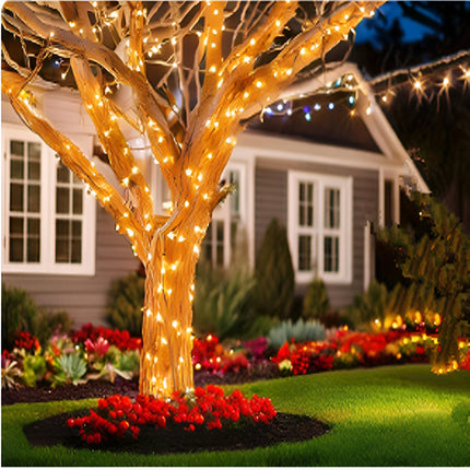 LUCKY SHINE 200 Clear Warm Christmas Lights, 2 Sets100 Light with White Wire 66 Foot, UL and Commercial Grade, for Indoor and Outdoor Party, Patio, Trees, Garden.
