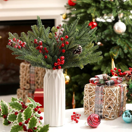 Yunlly 80 Pcs Christmas Artificial Pine Needle Branches 4 Styles Garland Greenery Plant Winter Fake Stems Xmas Tree Picks for DIY Wreath Centerpiece Vast Home Winter Wedding Party Decoration(Classic)