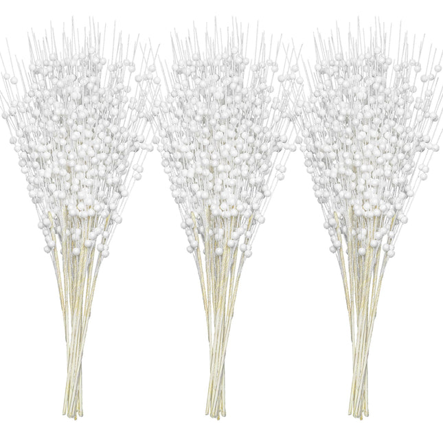 Joiedomi 24 Pcs Christmas Tree Berry Stem (White), Decorative Bead Sticks, Glittery Twigs, Picks, Branches for Christmas Tree, Small Vase, Holiday, Wedding, Party (17 Inches, White)