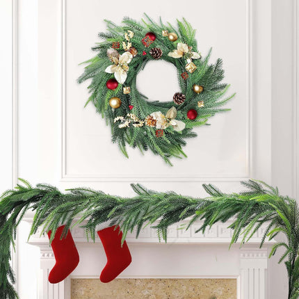 Norfolk Pine Garland - 8.86ft Artificial Christmas Garland Long Faux Greenery Garland,Real Touch Norfolk Pine Wreath,for Holiday, Fireplace, Mantle, Window, Stairs, Indoor, Outdoor Decor