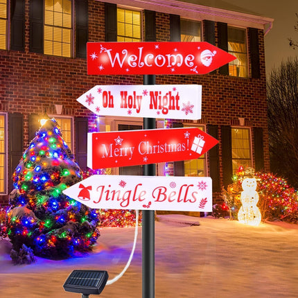 Christmas Solar Pathway Stake Sign Lights Outdoor，Large Xmas Yard Decorations Led Santa Elk Deer Light Waterproof Metal Landscape Stakes for Lawn Patio Holiday Ornament
