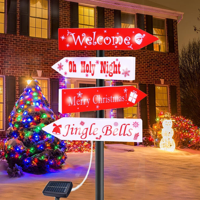 Christmas Solar Pathway Stake Sign Lights Outdoor，Large Xmas Yard Decorations Led Santa Elk Deer Light Waterproof Metal Landscape Stakes for Lawn Patio Holiday Ornament