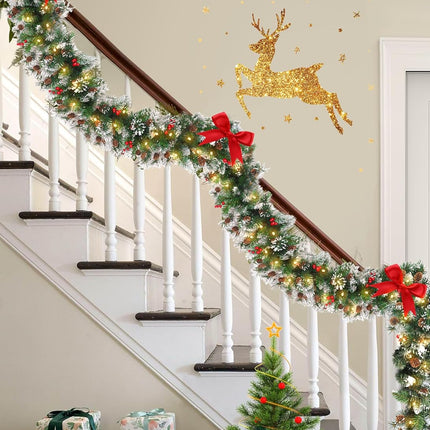 Brightown Christmas Garland with Lights, 9ft 100LED Battery Operated Garland Decorated with Pine Cones, Berry, 8 Light Modes & Timer, Indoor & Outdoor Christmas Lights for Stairs Fireplace Door Fences