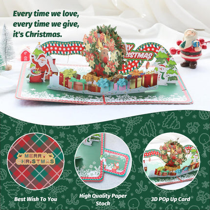 Pop Up Christmas Cards,3D Handmade Christmas Cards,Christmas wreath, for Christmas or Holidays,6" x 8" Cover - Includes Envelope and Removable Note Tag