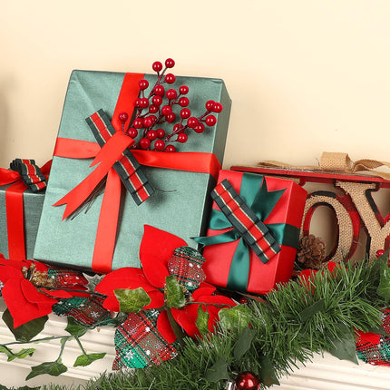 24 Pcs Christmas Tree Decorations, Christmas Ornaments Artificial Red Berry Stems, 8.9 inch Christmas Picks with Faux Holly Berries for Xmas Garland Wreath DIY Craft Decoration Holiday Home Decor(Red)