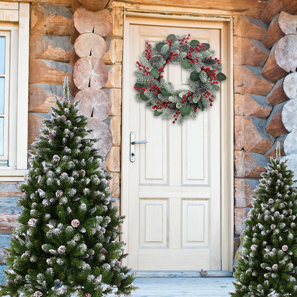 Artificial Christmas Wreath 20 Inch Christmas Wreaths for Front Door Winter Wreath with Pine Needles Pine Cones Eucalyptus Leaves Red Berries for Xmas Doors Walls Fireplaces Winter Holidays