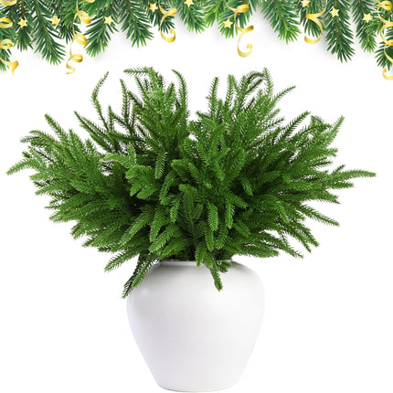 10 PCS Christmas Norfolk Pine Branches Artificial Xmas Greenery Norfolk Pine Garland for Outdoor Indoor Home Décor