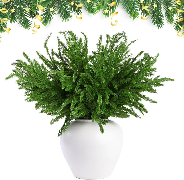10 PCS Christmas Norfolk Pine Branches Artificial Xmas Greenery Norfolk Pine Garland for Outdoor Indoor Home Décor