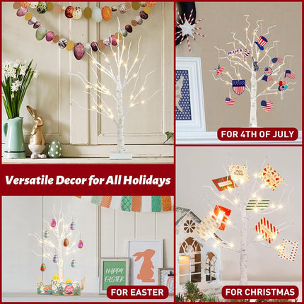 PEIDUO Christmas Decorations, 22 Inch Card Tree Holder with 8 Clips and 8 Christmas Cards, Lighted Tabletop Money Tree, for Christmas,Birthday Wedding,Battery Powered, 6H/18H Timer (White)