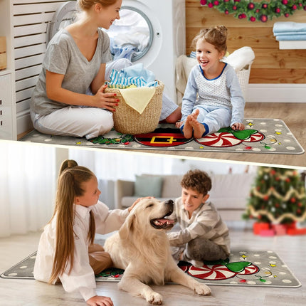 Christmas Believe Santa Mouse Kitchen Rugs Set of 2, Xmas Wreath Peppermint Candy Kitchen Mats Decor, Polka Dot Winter Holiday Door Mat Home Decorations -17x29 and 17x47 Inch