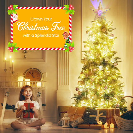 Quntis Christmas Tree Topper Star with 3D Rotating Projection, Star Topper Lighted for Christmas Tree with Lights, Perfect Indoor Holiday Decor, Xmas Tree Star Projector, Gold