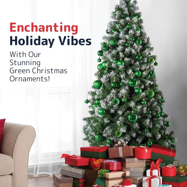 Prextex Christmas Ball Ornaments for Christmas Decorations - 36 pcs Xmas Tree Shatterproof Ornaments with Hanging Loop for Holiday and Party Decorations (6 Styles in 3 Sizes) - Green