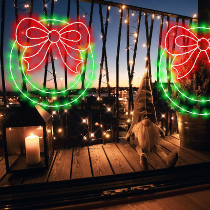 CESOF Christmas Window Lights Decorations, 2 Pack 13.5 in Lighted Christmas with Bow, Remote Control Timer USB Powered Silhouette Lights for Indoor Door Wall Home Xmas Party Decor