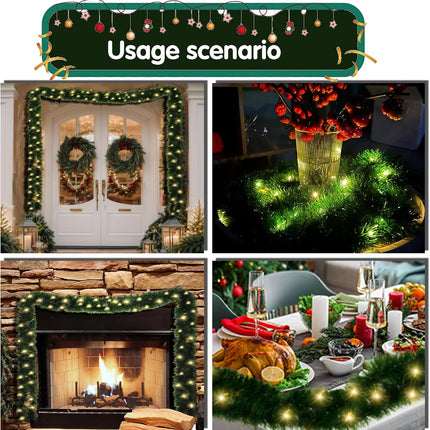 2Pcs 15.5 Ft Pre-lit Christmas Garland with 90 LED Lights - 8 Lighting Modes, Battery Operated, Waterproof, Outdoor/Indoor Pre-lit Greenery Garland for Fireplace Mantel, Kitchen, Christmas Tree