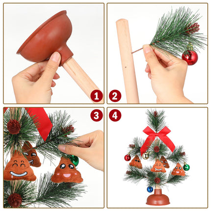 Jenaai 15.7 Inch Christmas Tree Plunger with 4 Pcs Poop Ornaments White Elephant Dirty Santa Humor Christmas Gag s Funny Xmas Prank Holiday Ornament for Exchange