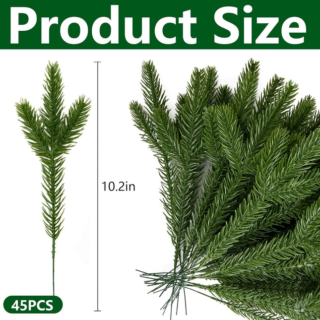 Alpurple 45 Packs Artificial Pine Needles Branches Garland- 10.2 x 2.5 Inch Green Plants Pine Needles, Fake Greenery Pine Picks for DIY Garland Wreath Christmas Embellishing and Home Garden Decoration
