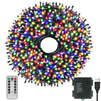 Christmas Lights 105ft 300LED Battery String Lights with USB or Battery Powered Waterproof for Indoor Outdoor Holiday Party Wedding Christmas Decoration