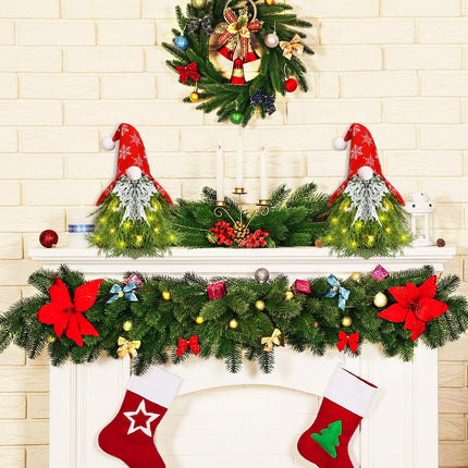 Mini Christmas Tree Gnome with Lights Tabletop 17.72 Inch Small Lights Christmas Tree Decorative Gnome Snowflake Ornaments Decor for Home Table Top Holiday Party Decor