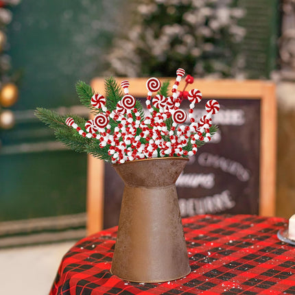 CNhoqc 30pcs Christmas Candy Curly Picks, Red & White Candy Picks Vase Filler Christmas Tree Decor, Christmas Lollipop Candy Shape Ornaments for Wreath DIY Craft Christmas Tree Topper
