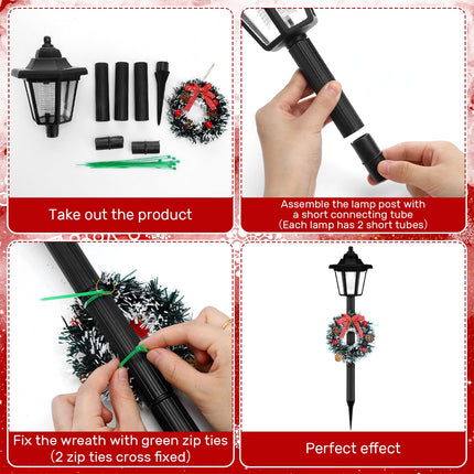 VIHOSE 4 Pcs 21.3 Inch Christmas Solar Pathway Lights Outdoor Waterproof Solar Christmas Street Lights with Ribbon Accessories Solar Outdoor Lights for Yard Pathway Walkway Holiday Decor(Wreath)