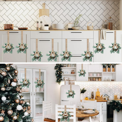 Lyrow 8 Pcs Mini Christmas Kitchen Cabinet Wreaths with Burlap Ribbon Artificial Green Leaves White Berries Hanging Wreaths for Home Front Door Christmas Holiday Indoor Decor