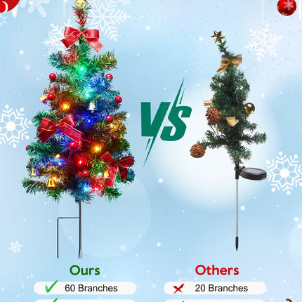 Solar Christmas Tree, 4 Packs Each 2.5 Ft Outdoor Lighted Christmas Tree with Multicolor Christmas Lights, Small Christmas Tree with Lights