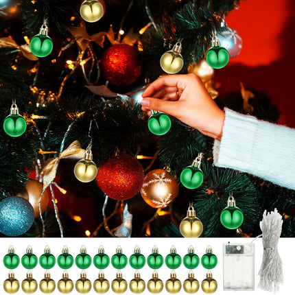 Poen 26 Pcs Christmas Tree Decoration Set,11.8" Gold Christmas Star Tree Topper 33 ft 80 LED Lights and 24 Pcs Mini Xmas Hanging Balls Ornament for Winter Holiday Christmas Decor(Gold, Green)
