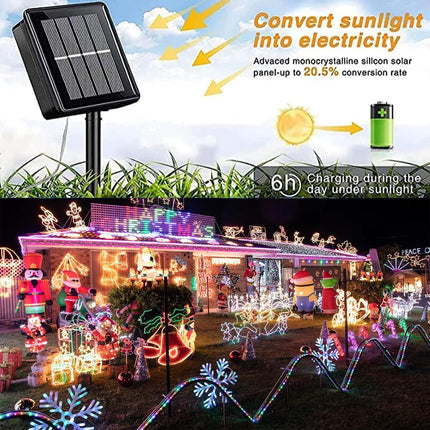 YEGUO Christmas Lights Solar, 2 Pack Each 33ft 100 LED Rope Lights Outdoor Waterproof, 8 Modes Camping String Lights Clear PVC Tube for Trampoline Accessories Party Tree Fence(Multicolor)