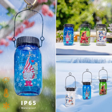 2 Pack Solar Hanging Lanterns, Christmas Outdoor Waterproof Solar Lights with Santa Claus Decor, Mason Jar Garden Tree Table Glass Lights Xmas Decoration