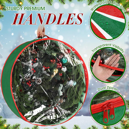 4 Pack Red Green Christmas Wreath Storage Bags Round Lollipop Christmas Tree Storage Container with Clear Window, Dual Zipper and Handles Xmas Artificial Wreath Box for Home(36 Inch)