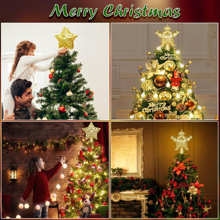 Christmas Tree Topper Lighted with 4 Projected Patterns, Christmas Tree Topper Star Projector Build-in LED Rotating Lights, 3D Glitter Gold Star for Xmas Party Holiday Decoration (Star)