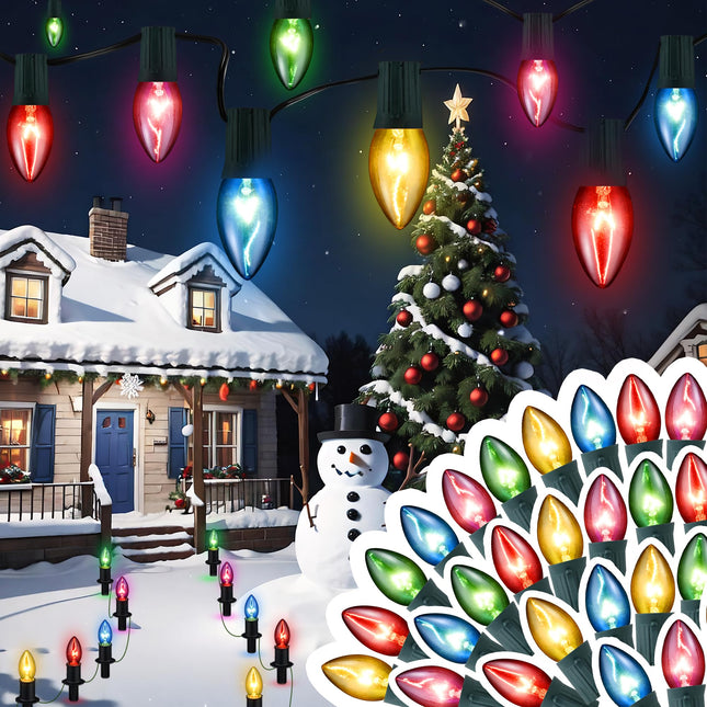 Christmas Pathway Lights Outdoor 29ft, 25 Packs C9 Christmas Walkway Lights with Stakes for Outside, Multicolor Xmas Pathway Lights for Christmas Outdoor Decorations