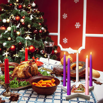 Sliner 11 Pcs Christmas Advent Candle Holder Nativity Scene Christmas Candle Holder Set 1 Star Shape Wooden Advent Wreath Candlestick Holders and 10 Candles Rustic Mantle Holiday Table Decoration