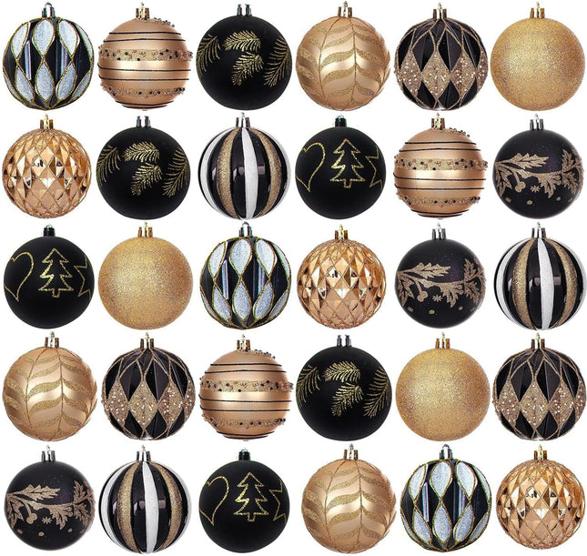 30 pcs Christmas Ball Ornaments Shatterproof Christmas Tree Decorations Tree Balls for for Xmas Tree Holiday Wreath Garland Decor Ornaments (Black)