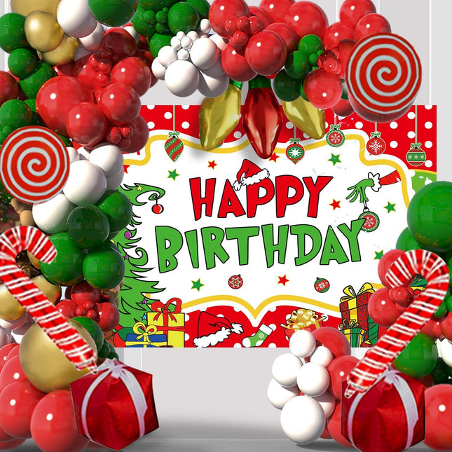 Christmas decorations Set,153 Pcs Red Golden Green Christmas Balloon Arch Garland Kit, Birthday Banners, Suitable for Children And Adults Grinchmas Birthday Partie