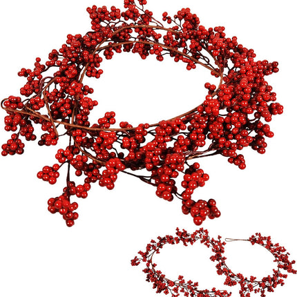 Christmas Red Berry Garland, 6FT Artificial Red Berry Garland Bendable Stems for Christmas Tree Fireplace Home Party, Burgundy Red Berry Wreath for Christmas Year Holiday Winter, 1pcs