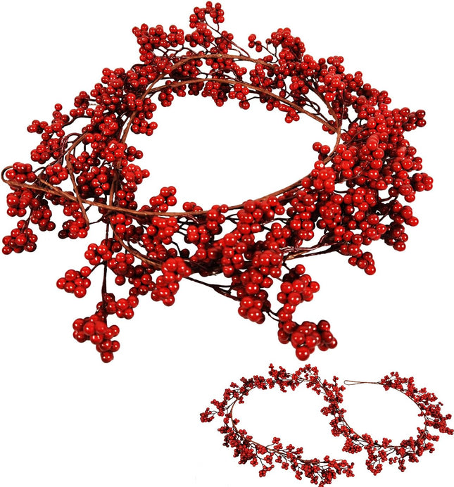 Christmas Red Berry Garland, 6FT Artificial Red Berry Garland Bendable Stems for Christmas Tree Fireplace Home Party, Burgundy Red Berry Wreath for Christmas Year Holiday Winter, 1pcs