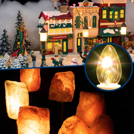 10Pcs Blow Mold Light Kit Replacement with LED Bulb Village Lights, 6FT Blow Mold Cord with Turn ON Off Switch and 2 Spare Fuses for Halloween Christmas Village House Craft Decorations and Salt Lamp