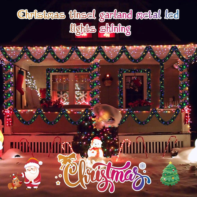 Jutom 99 ft Total 3 Pcs Christmas Pre Lighted Tinsel Garland Hanging Metal Twisted Wire Garland with LED Lights Battery Operated Christmas Garland for Christmas Tree Mantle Decoration (Black)