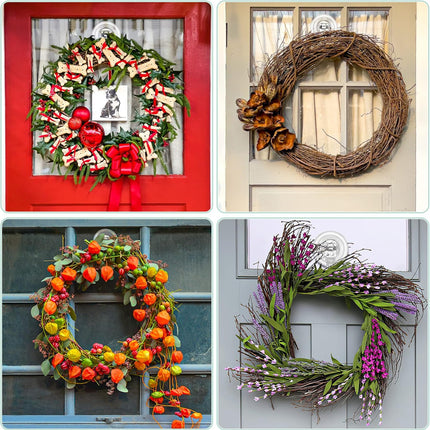 VIS'V Wreath Hanger, Large Clear Heavy Duty Suction Cup Wreath Hooks 22 LB Removable Strong Window Glass Door Suction Cup Wreath Holder for Halloween Christmas Wreath Decorations - 4 Pcs