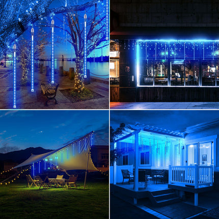 PEMOTech Meteor Shower Lights Outdoor, 38.5ft 15 Tubes 11.8" 540 LED Christmas Lights Meteor Shower Lights, Snow Falling Icicle Lights for Xmas Tree Halloween Decoration Wedding Party Window, Blue