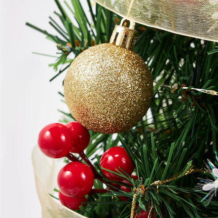 26.7'' Artificial Mini Christmas Tree, Tabletop Xmas Tree, Small Christmas Tree with Light, Star Treetop Pine Cones Boxes and Ball Ornaments for DIY Christmas Decorations